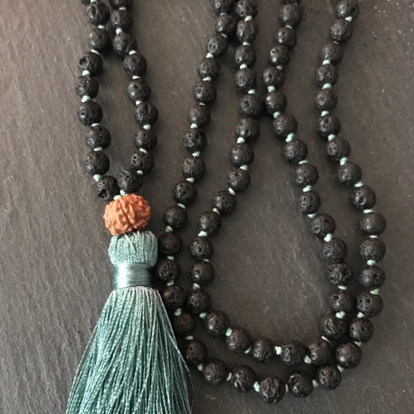 Lava stone and Rudraksha mala necklace - Picture 6 of 8